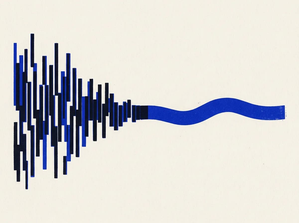 A dense cluster of fragments resolving into one continuous ribbon.